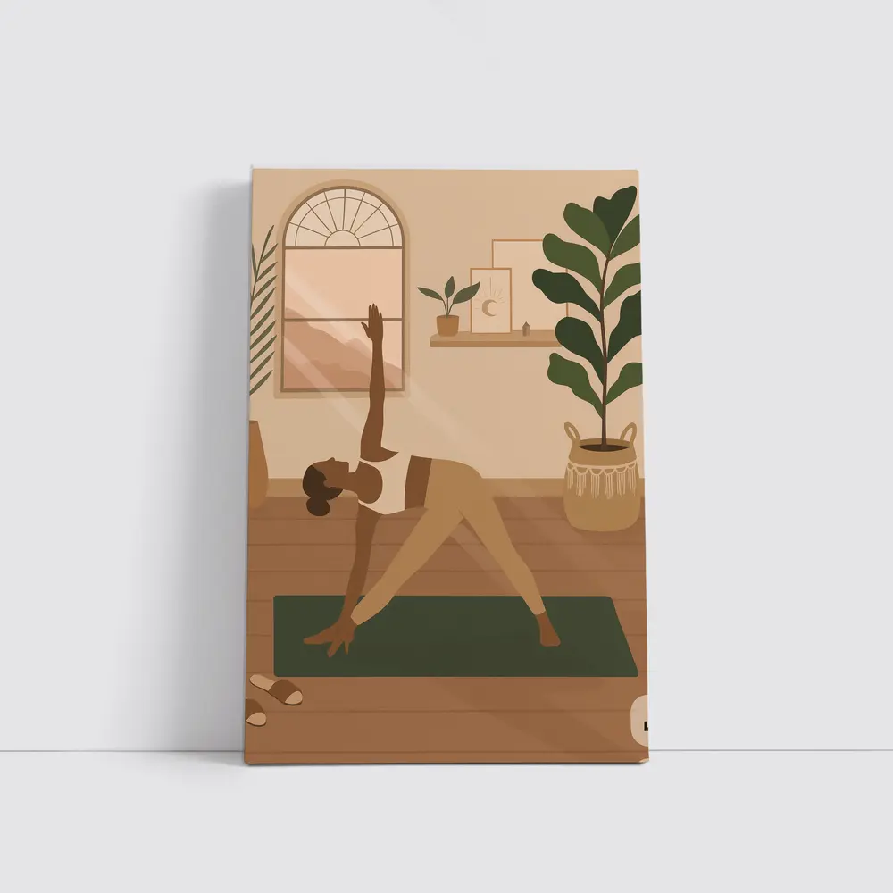 Woman Doing Yoga Pose Cozy Boho Interior – Wall Art