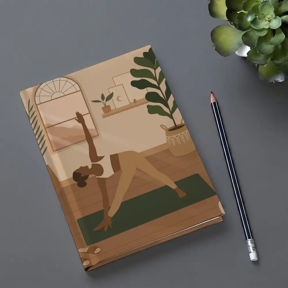 Woman Doing Yoga Pose Cozy Boho Interior – Notebooks