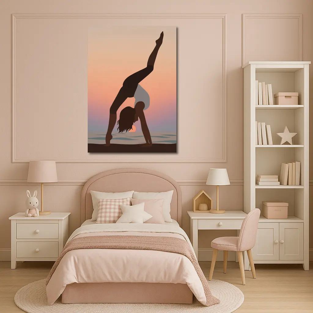Yoga Pose Silhouette Sunset Beach Art – Wall Art