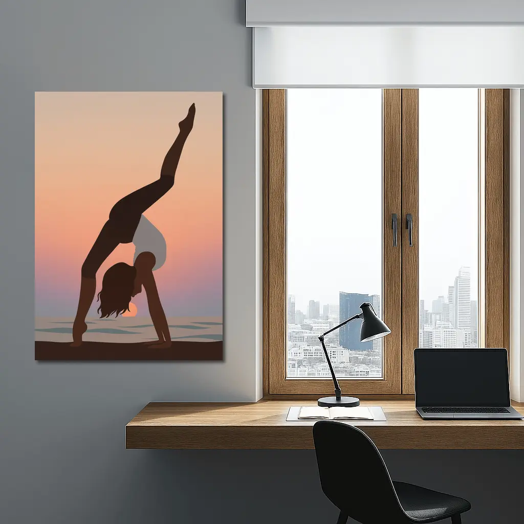 Yoga Pose Silhouette Sunset Beach Art – Wall Art