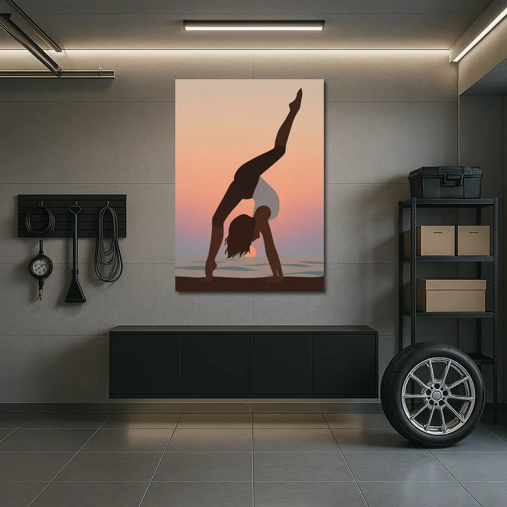 Yoga Pose Silhouette Sunset Beach Art – Wall Art