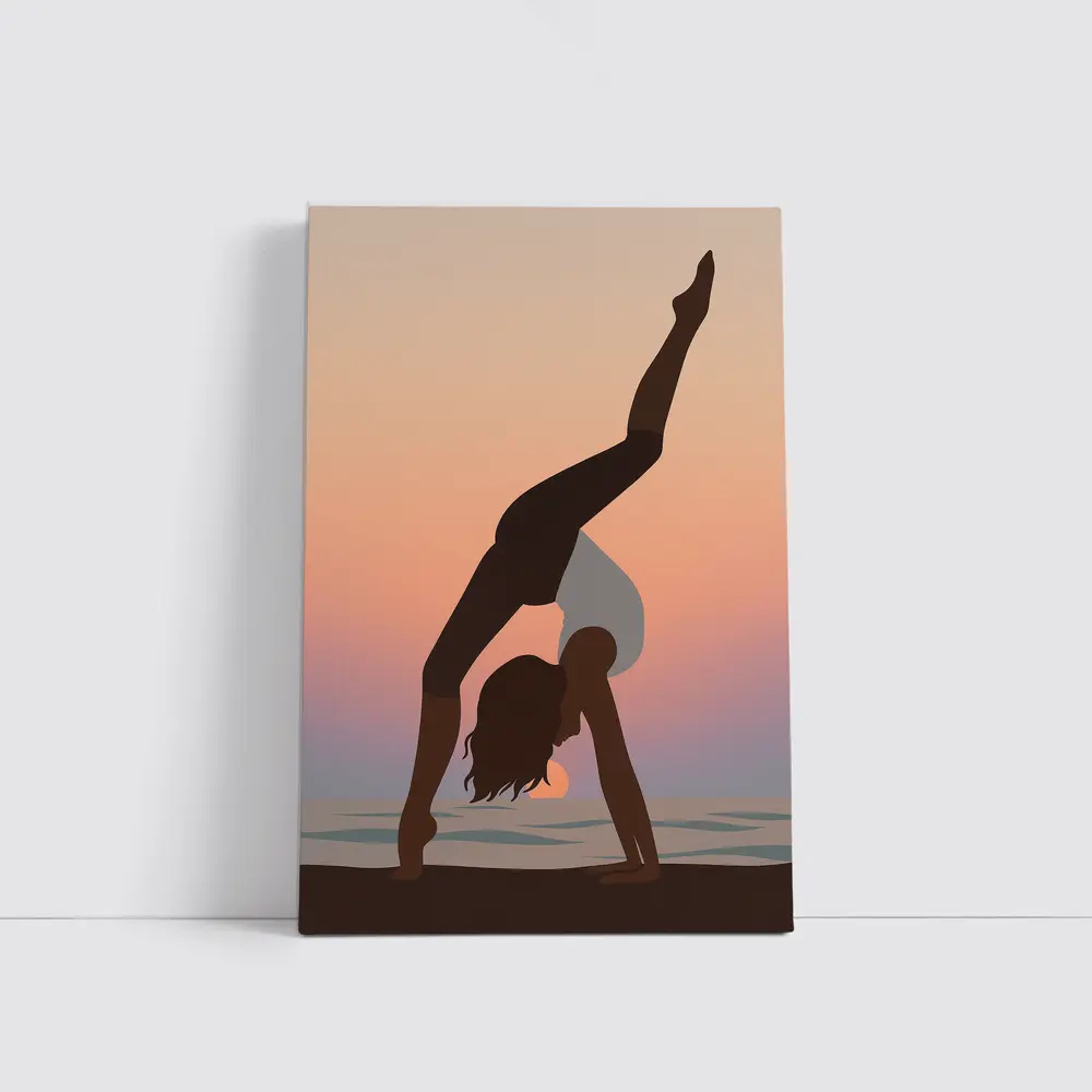 Yoga Pose Silhouette Sunset Beach Art – Wall Art