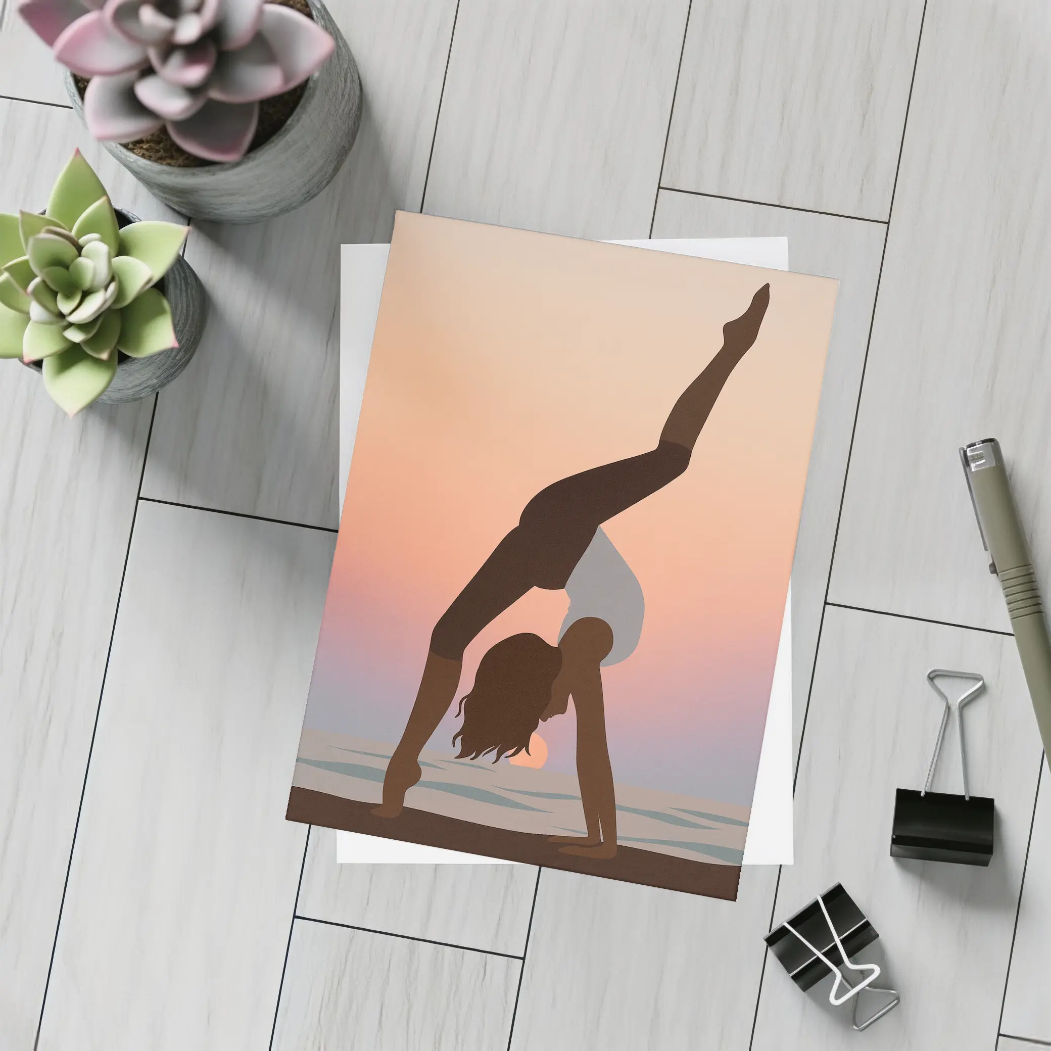 Yoga Pose Silhouette Sunset Beach Art – Postcards