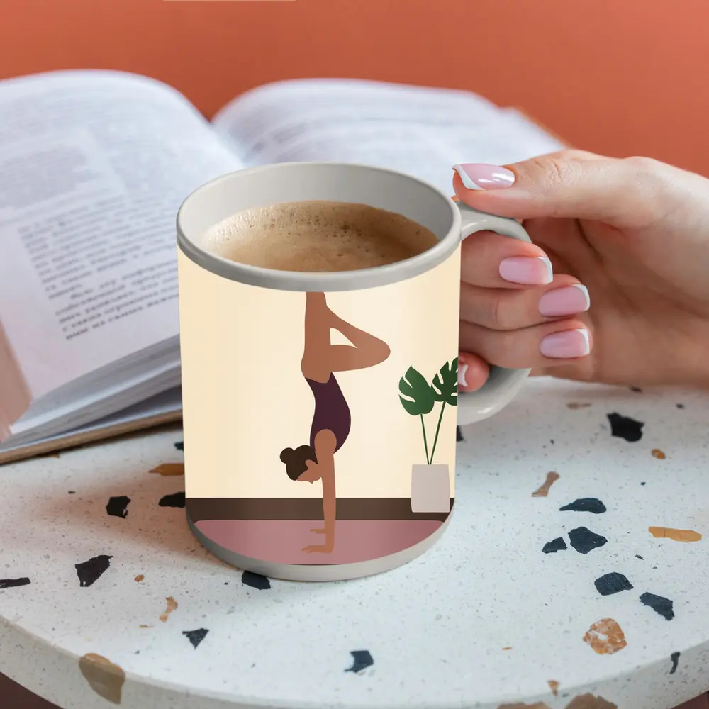 Woman Doing Handstand On Yoga Mat – Mugs