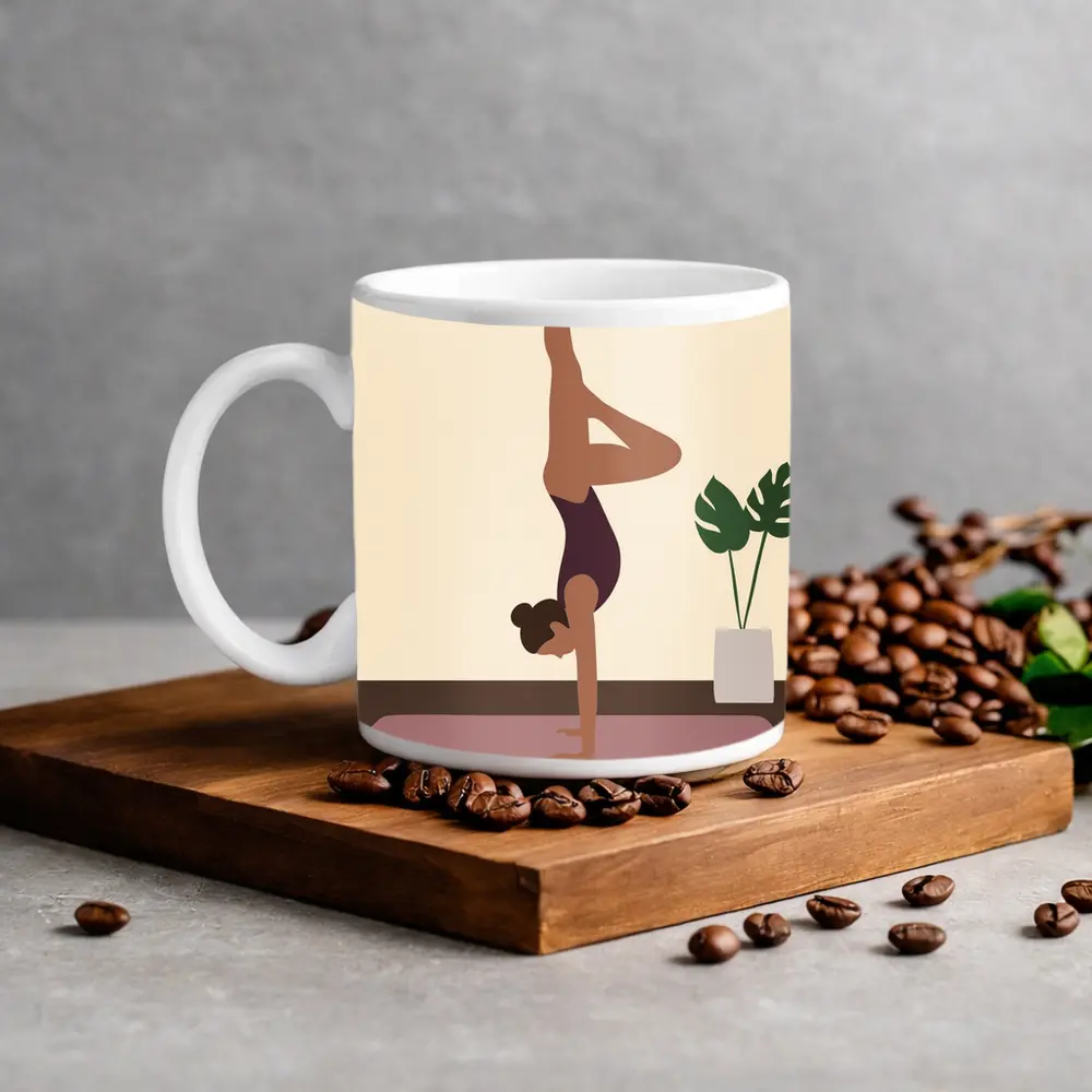 Woman Doing Handstand On Yoga Mat – Mugs