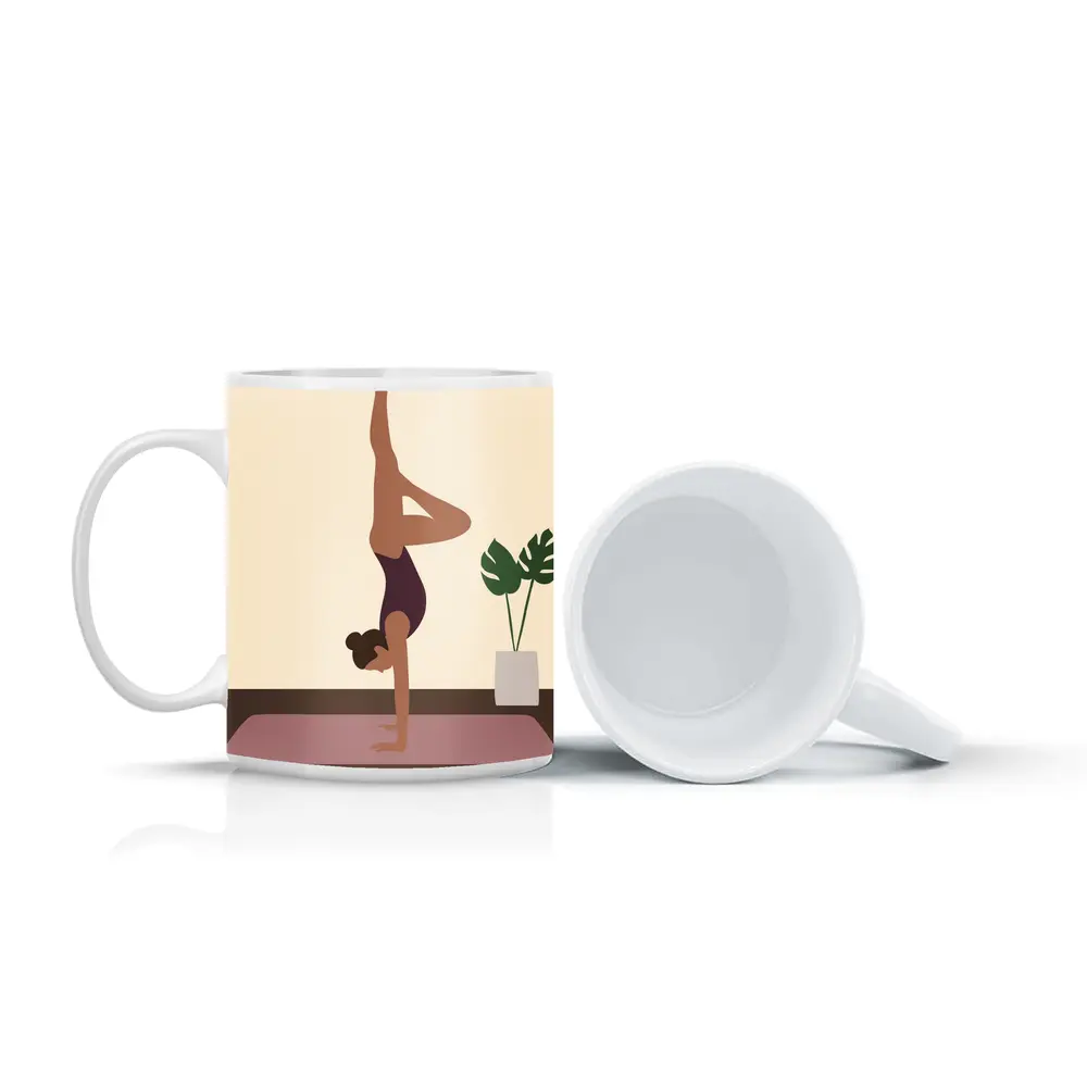 Woman Doing Handstand On Yoga Mat – Mugs