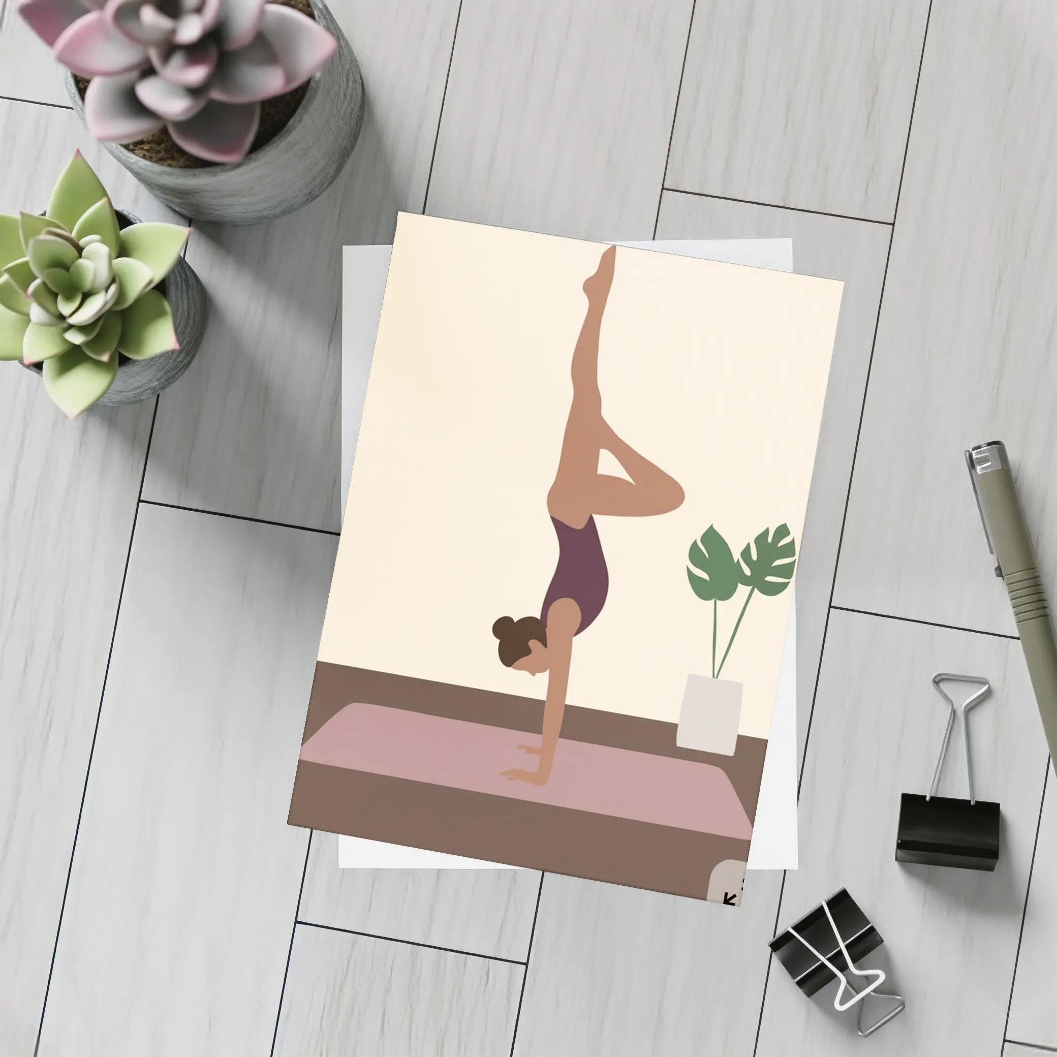 Woman Doing Handstand On Yoga Mat – Postcards