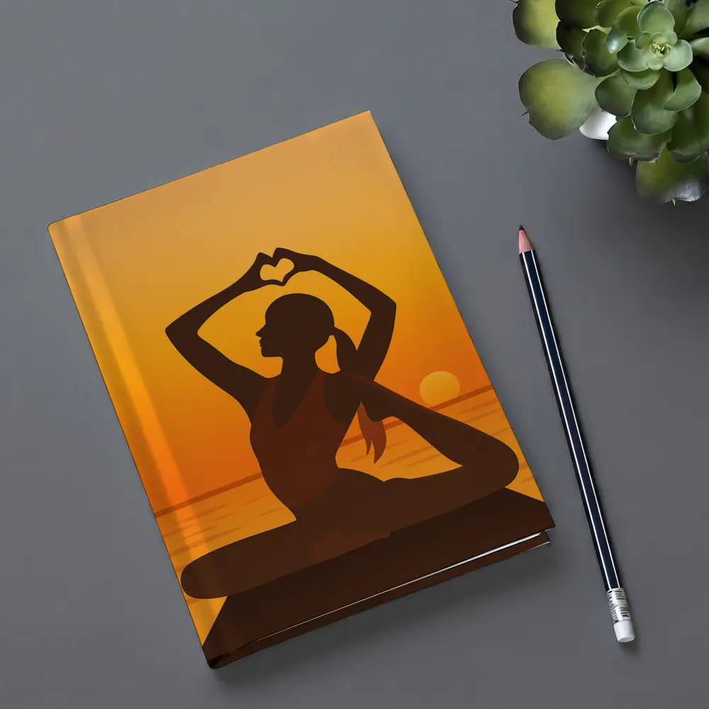 Yoga Silhouette Heart Hands Sunset Ocean – Notebooks