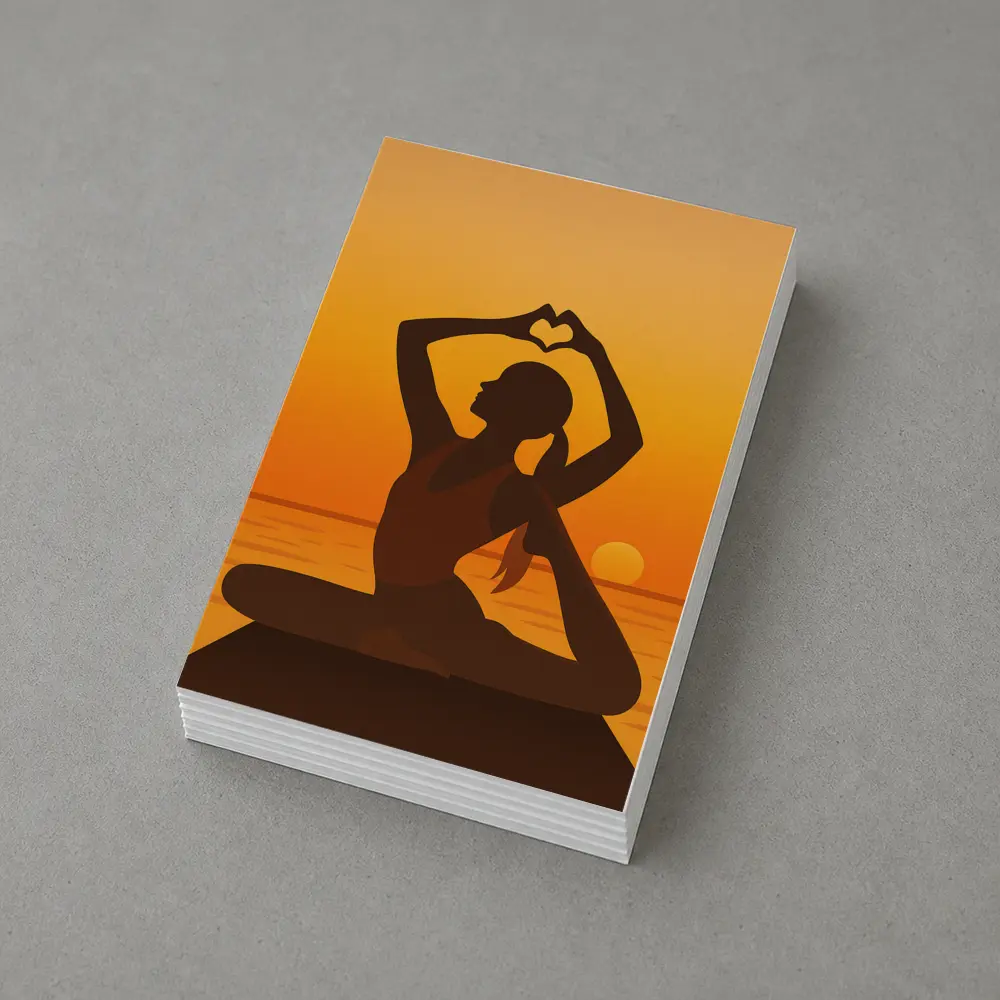 Yoga Silhouette Heart Hands Sunset Ocean – Postcards