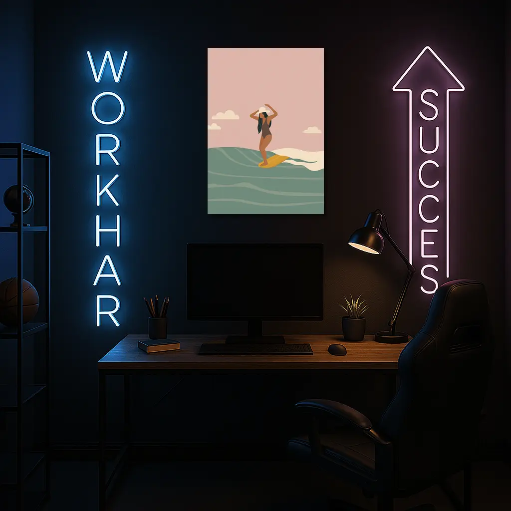 Woman Surfing Ocean Waves Flat Art – Wall Art