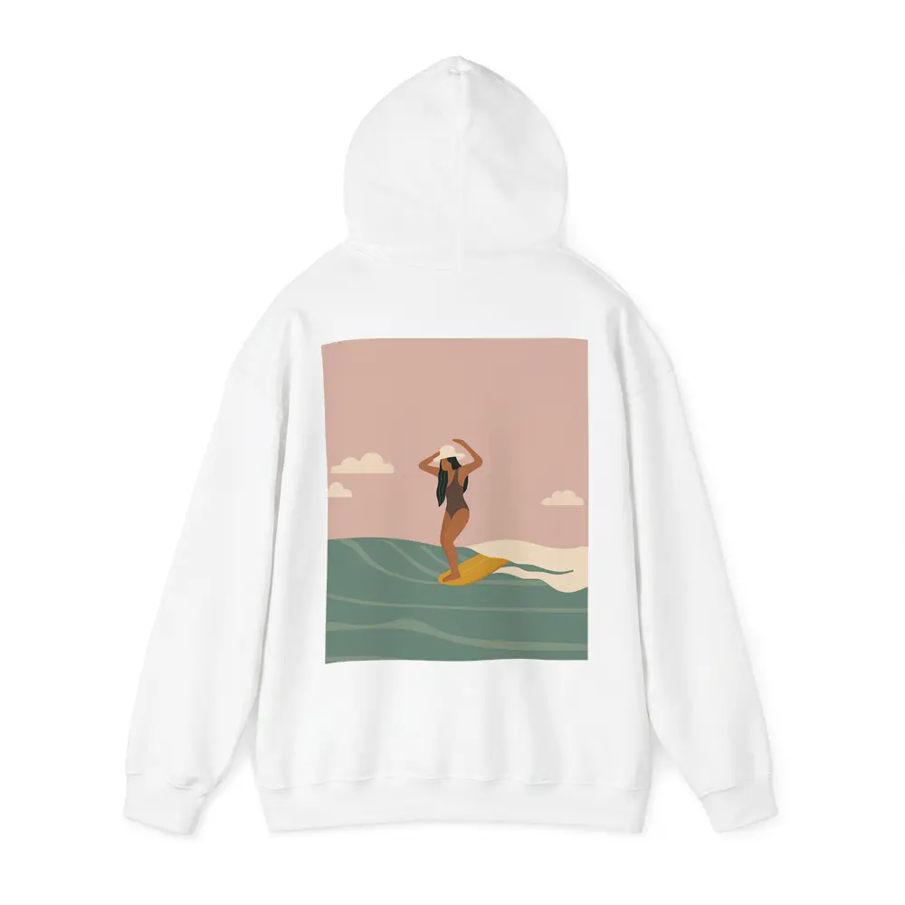 Woman Surfing Ocean Waves Flat Art – Hoodies