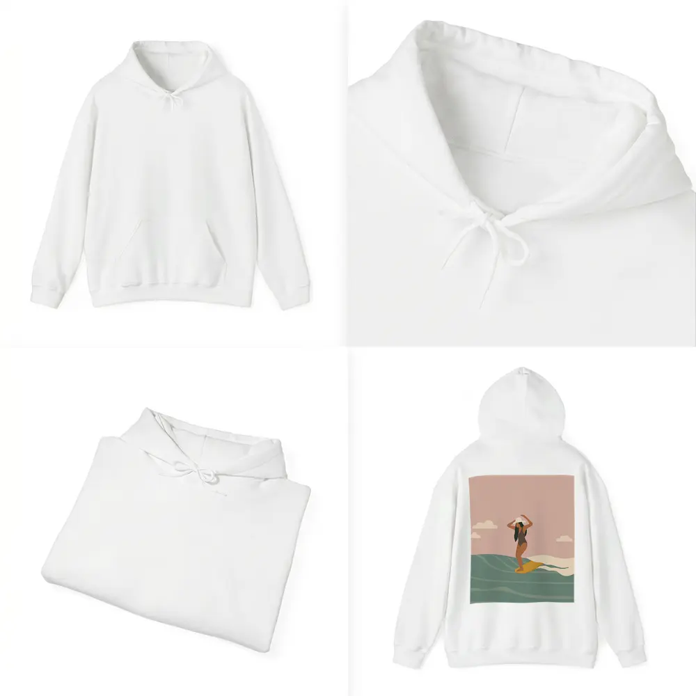 Woman Surfing Ocean Waves Flat Art – Hoodies