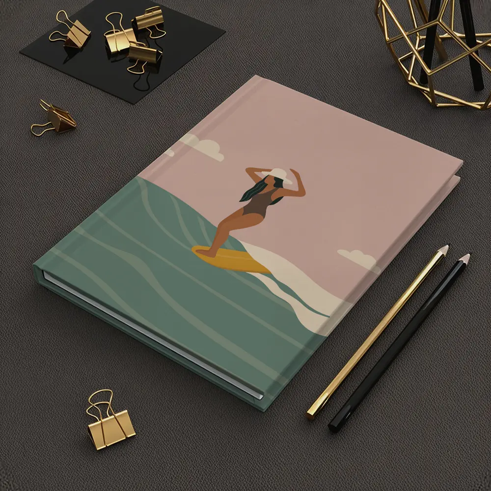 Woman Surfing Ocean Waves Flat Art – Notebooks