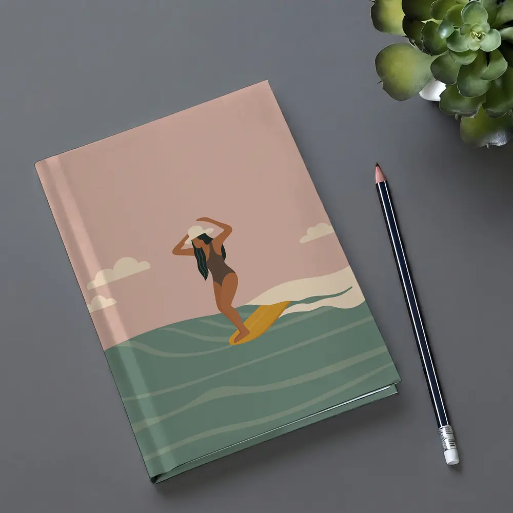 Woman Surfing Ocean Waves Flat Art – Notebooks