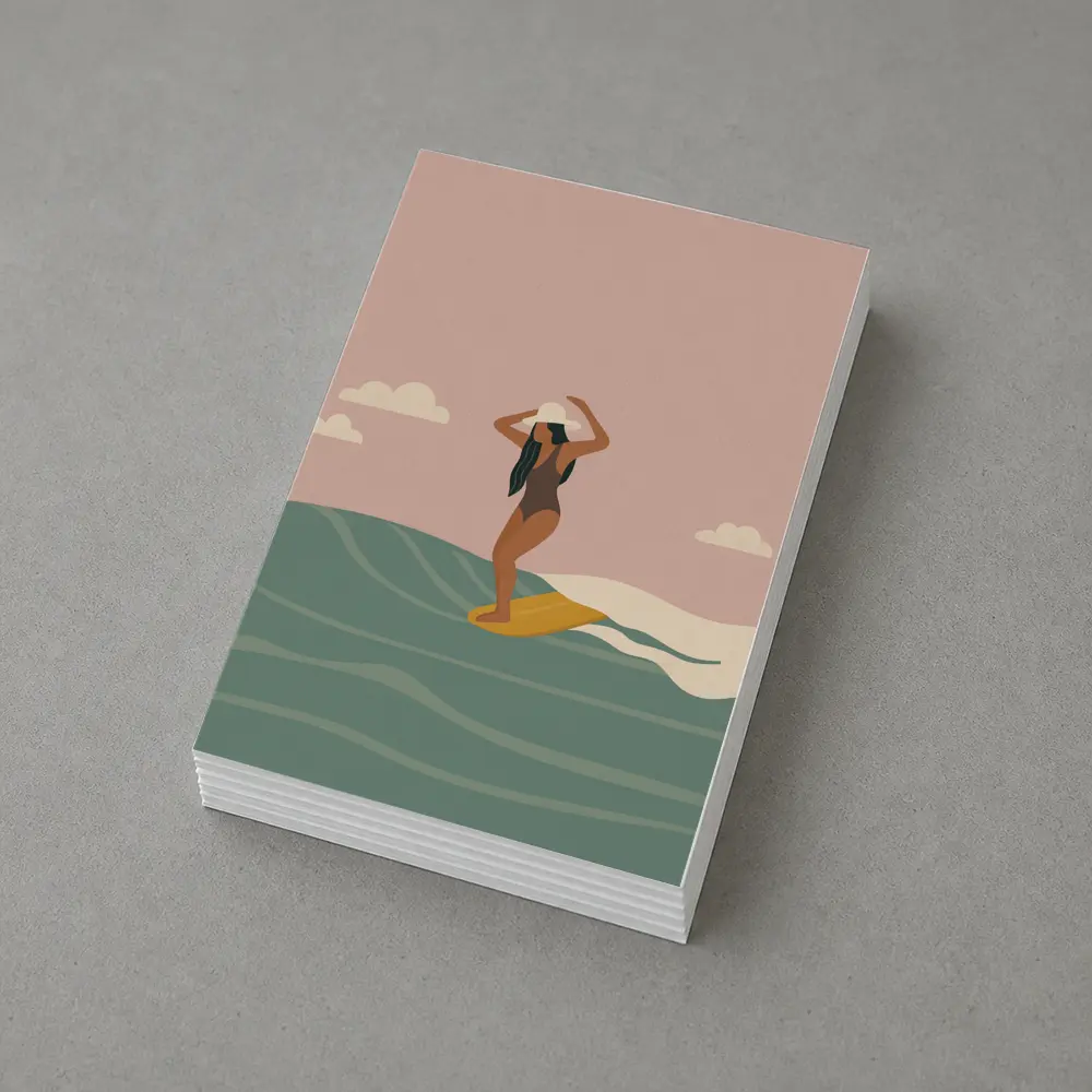 Woman Surfing Ocean Waves Flat Art – Postcards