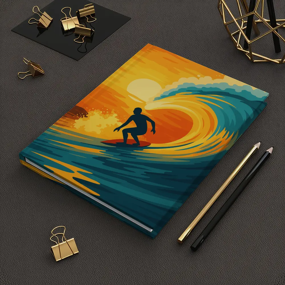 Surfer Riding Wave at Sunset Pop Art – Notebooks