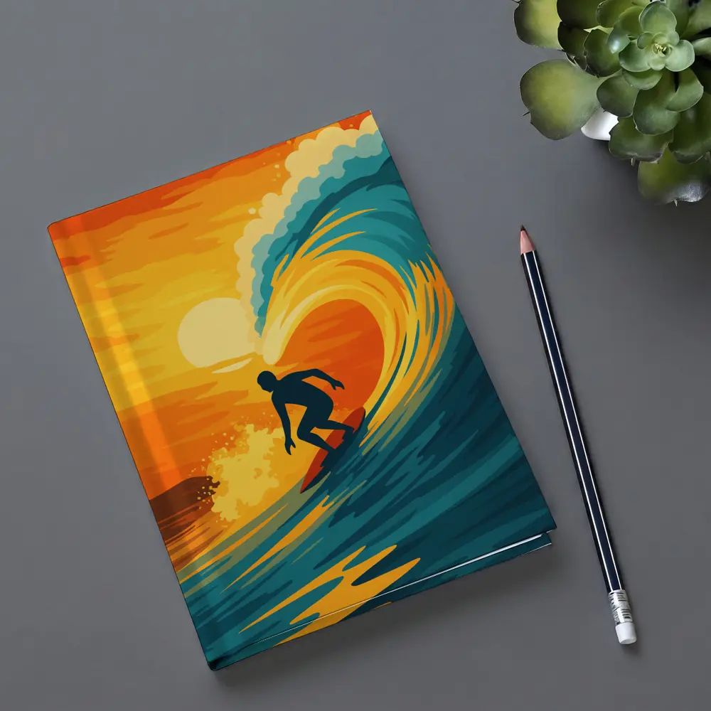 Surfer Riding Wave at Sunset Pop Art – Notebooks
