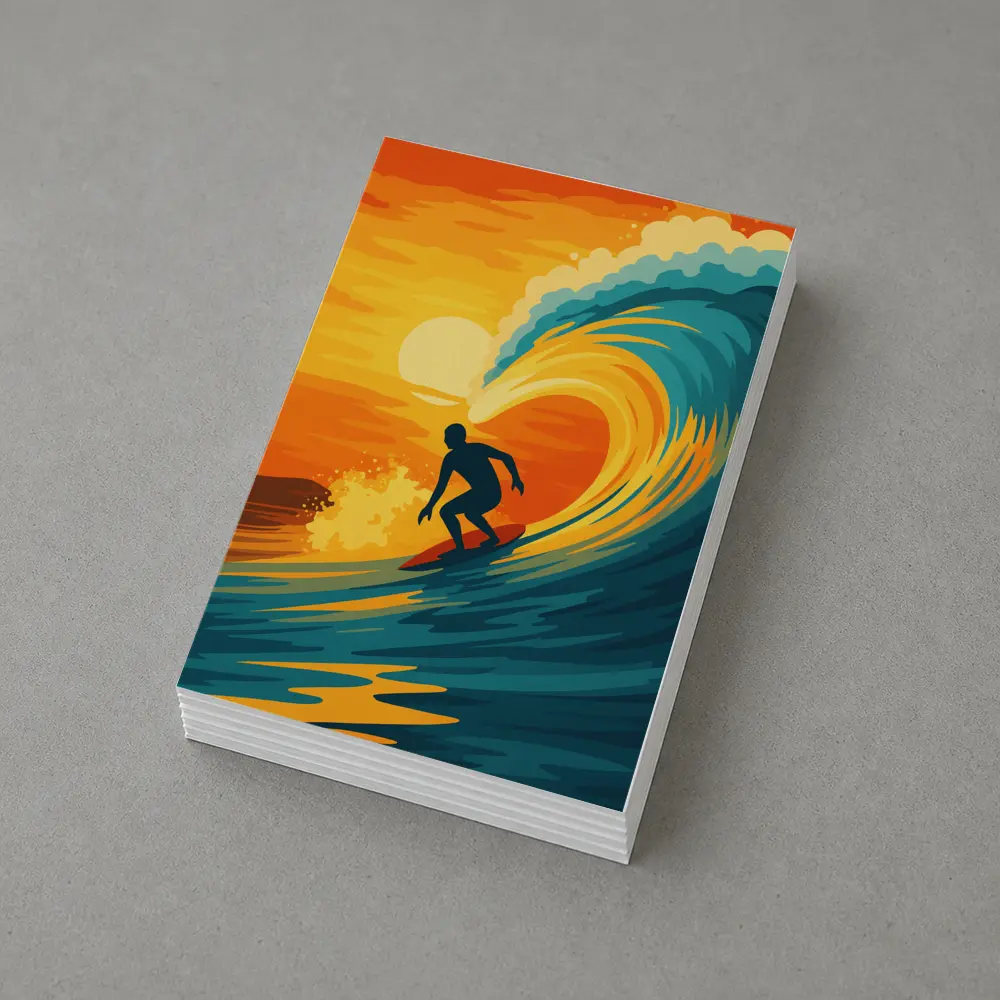 Surfer Riding Wave at Sunset Pop Art – Postcards