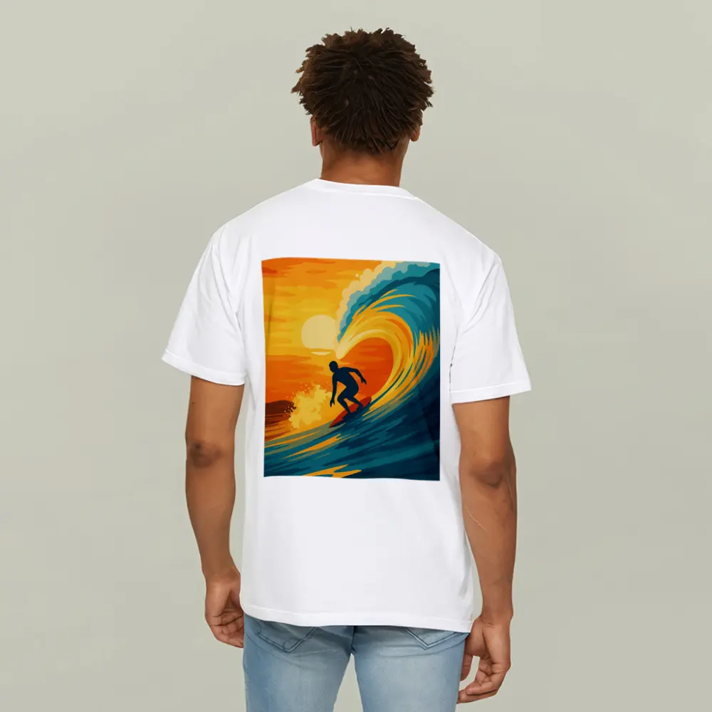 Surfer Riding Wave at Sunset Pop Art – T-Shirts