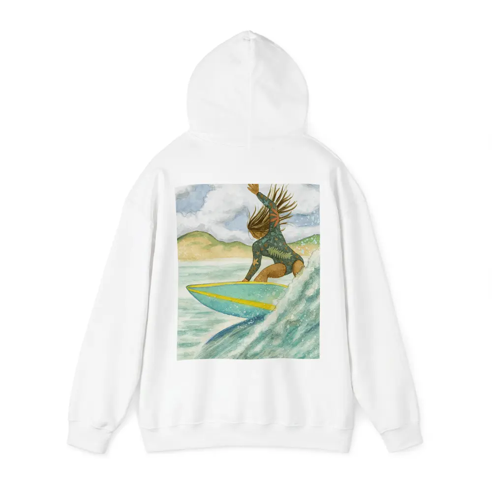 Watercolor Woman Surfing Wave Tropical Background – Hoodies