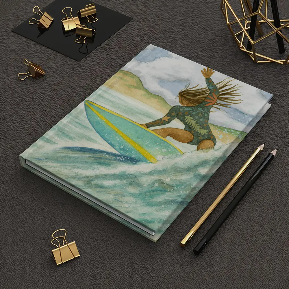 Watercolor Woman Surfing Wave Tropical Background – Notebooks