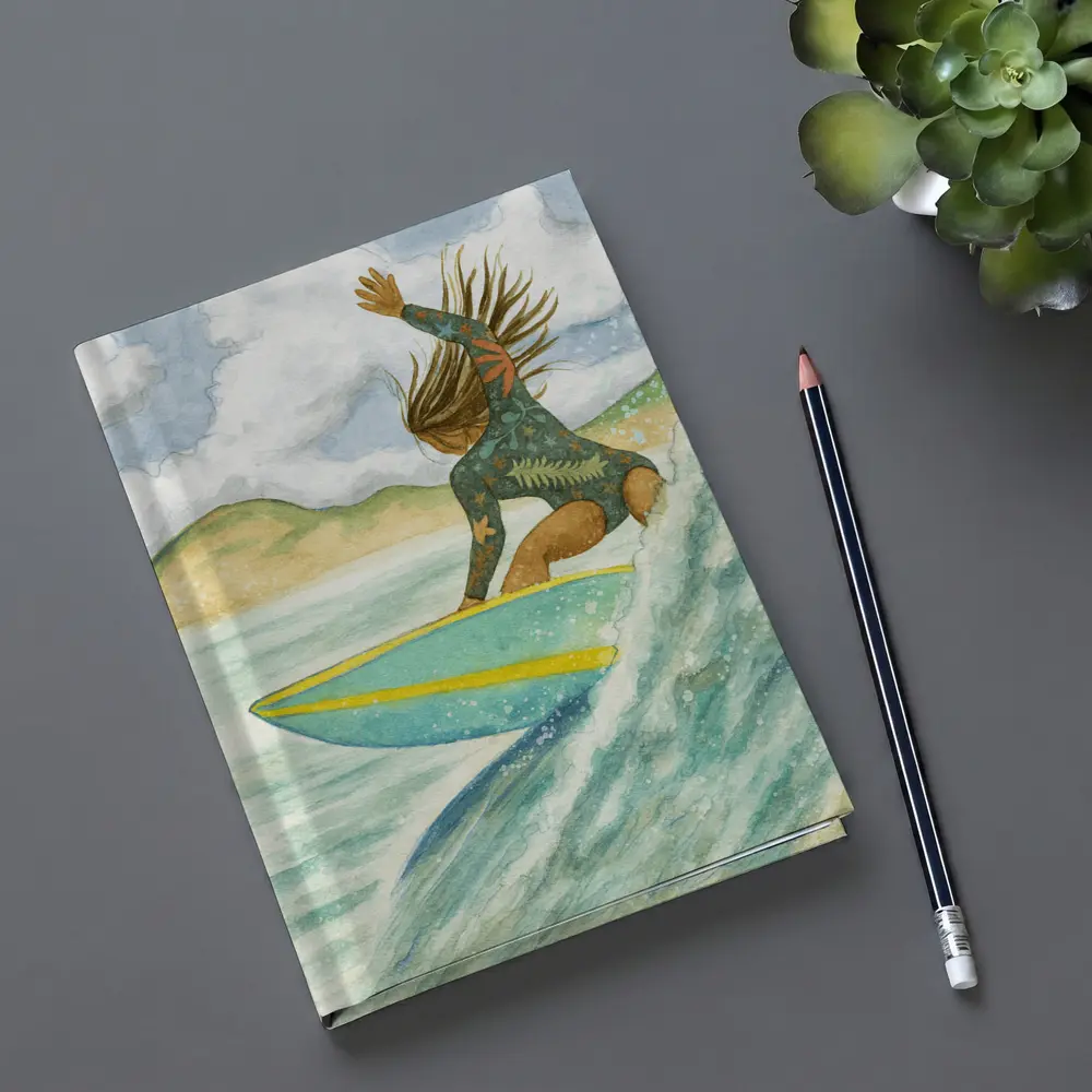 Watercolor Woman Surfing Wave Tropical Background – Notebooks