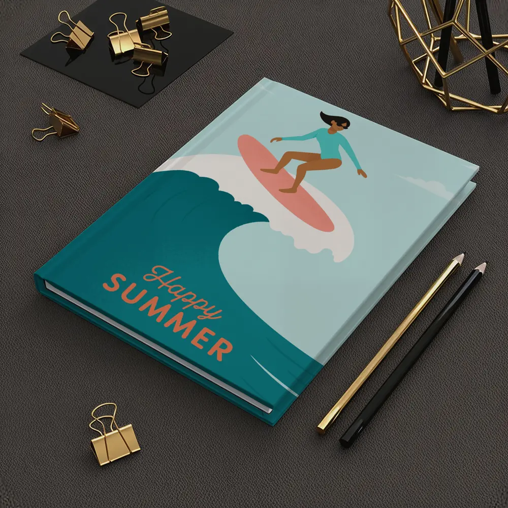Happy Summer Surfer Girl Riding Ocean Wave – Notebooks