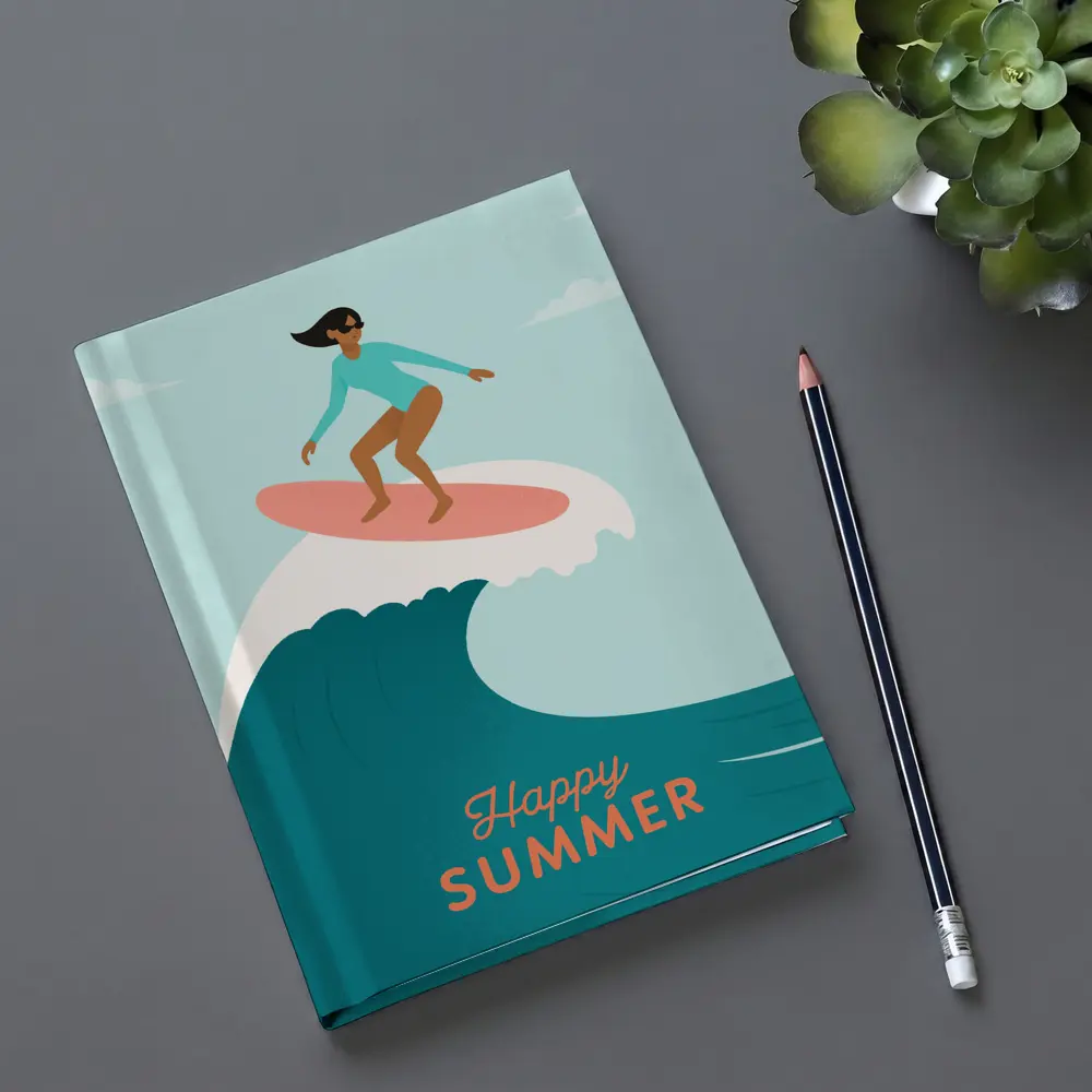 Happy Summer Surfer Girl Riding Ocean Wave – Notebooks