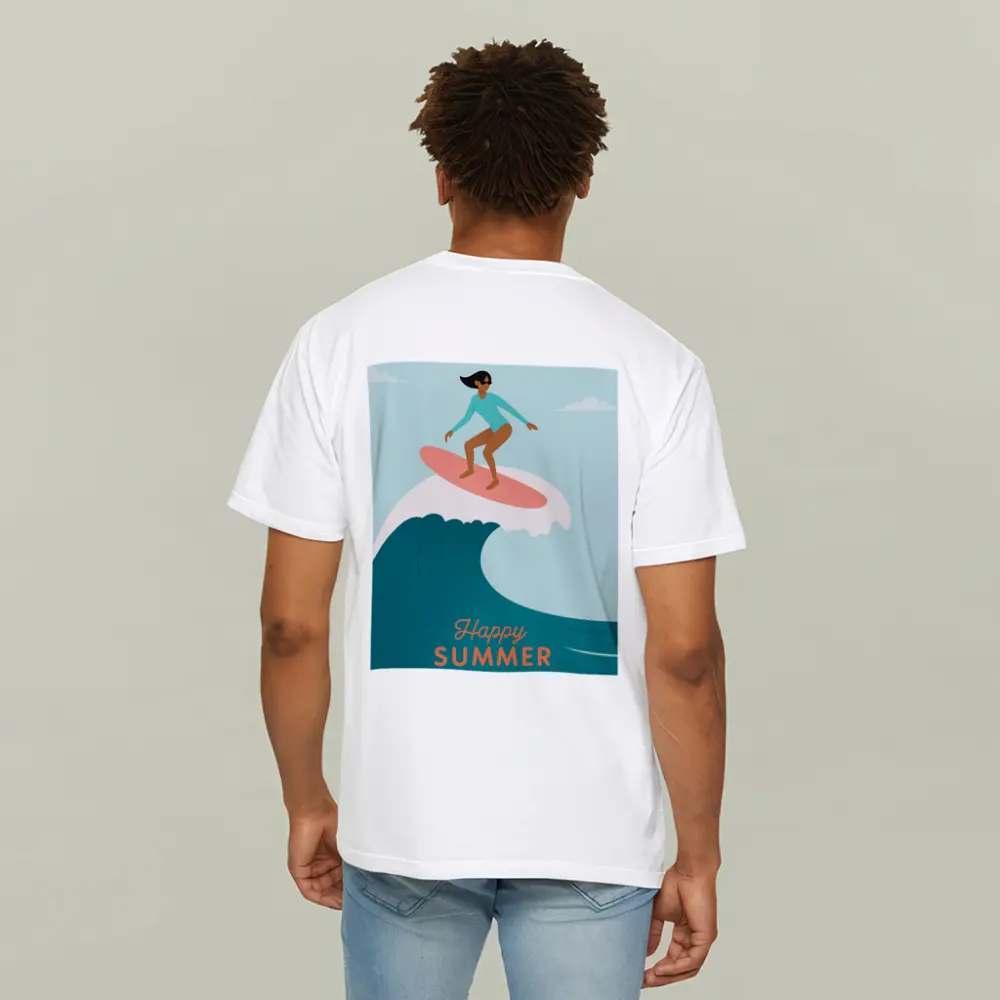 Happy Summer Surfer Girl Riding Ocean Wave – T-Shirts