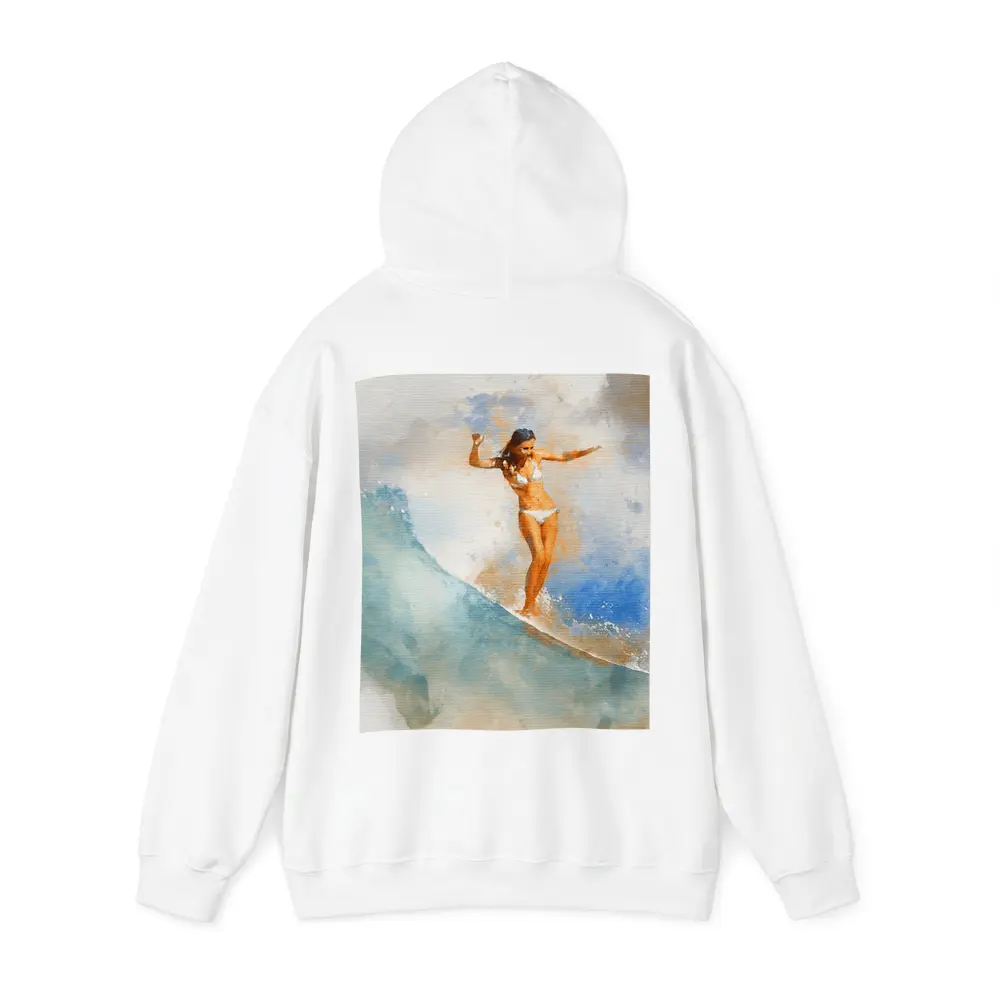 Watercolor Woman Surfing Blue Ocean Wave – Hoodies