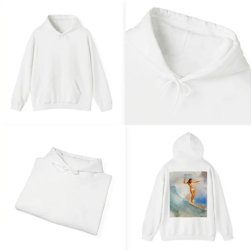 Watercolor Woman Surfing Blue Ocean Wave – Hoodies