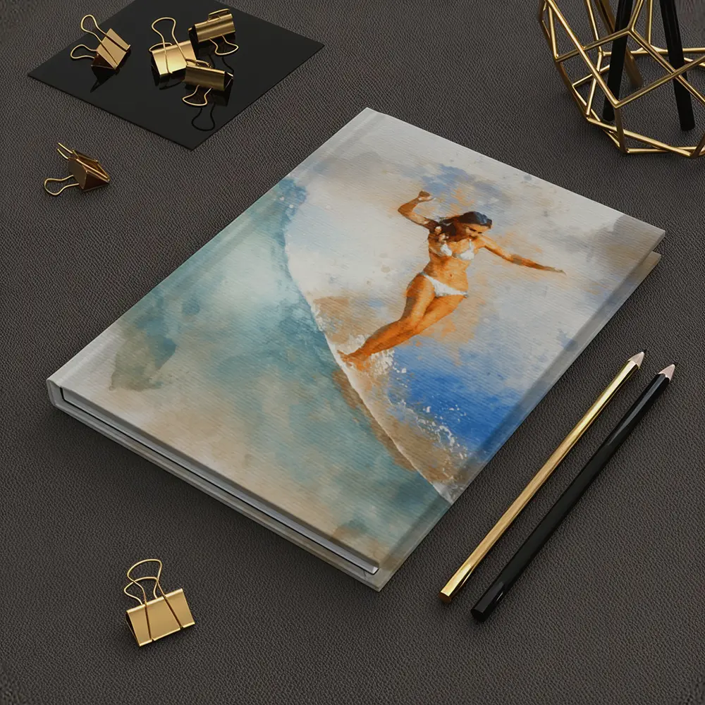 Watercolor Woman Surfing Blue Ocean Wave – Notebooks