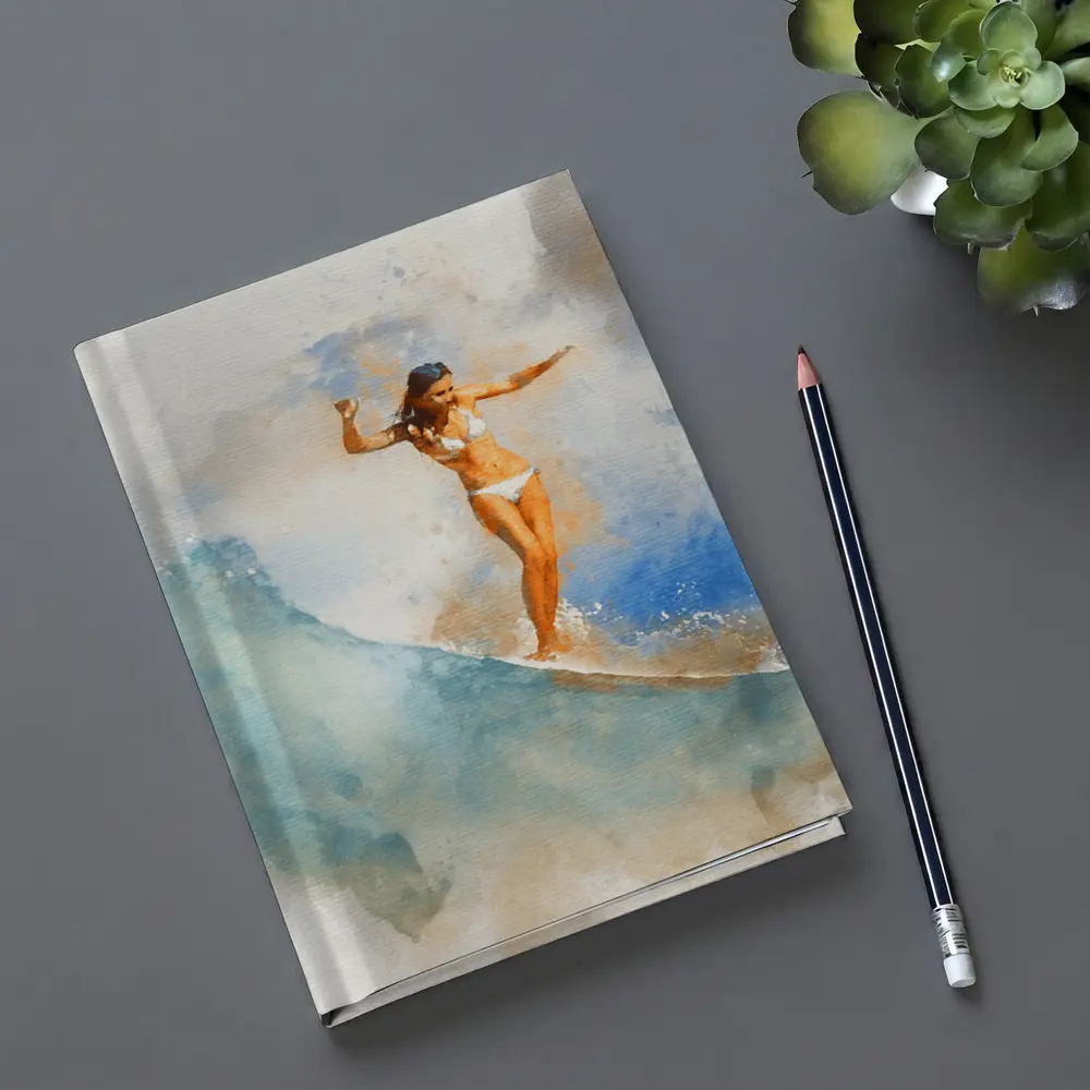 Watercolor Woman Surfing Blue Ocean Wave – Notebooks