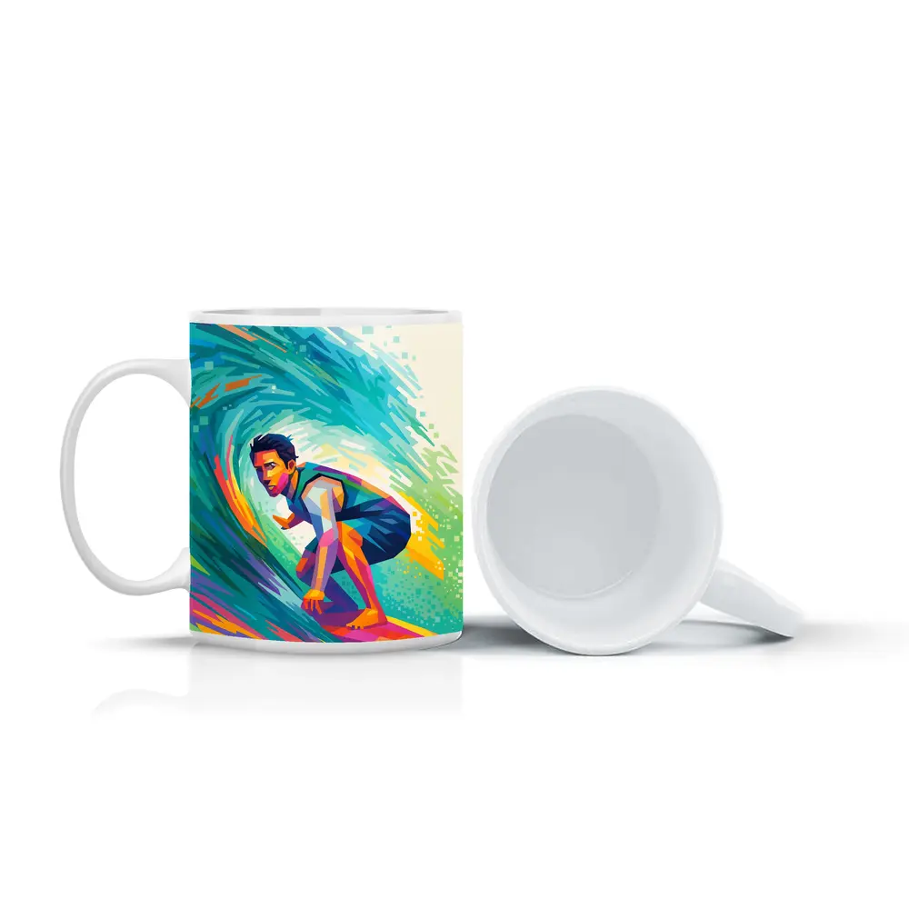 Surfer Riding Colorful Wave Pop Art – Mugs