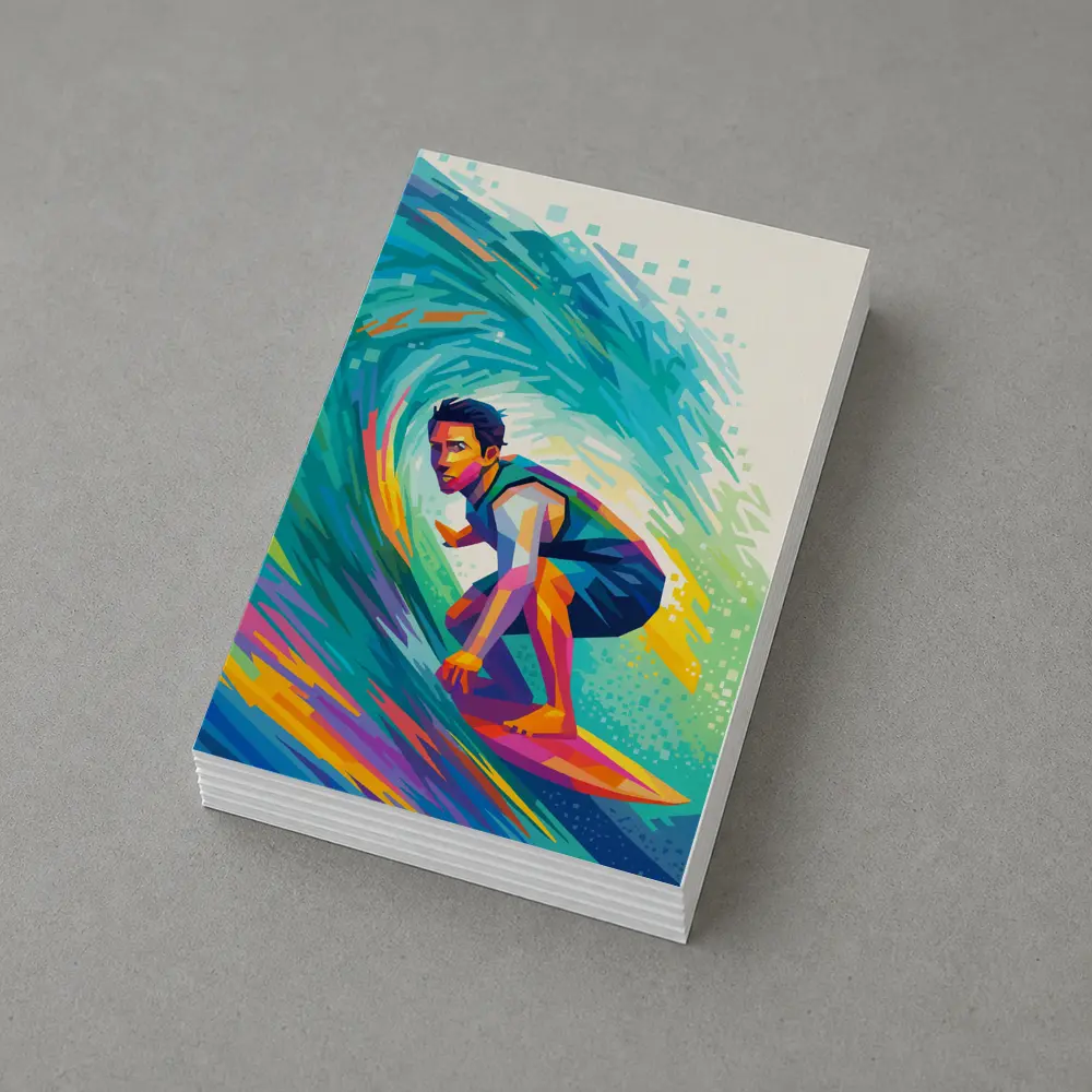 Surfer Riding Colorful Wave Pop Art – Postcards
