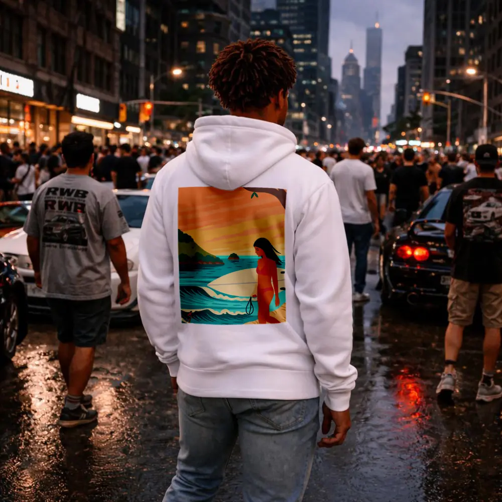 Surfer Girl Beach Sunset Illustration Art – Hoodies