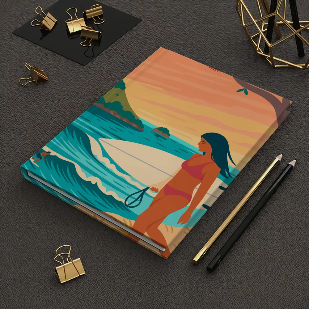 Surfer Girl Beach Sunset Illustration Art – Notebooks