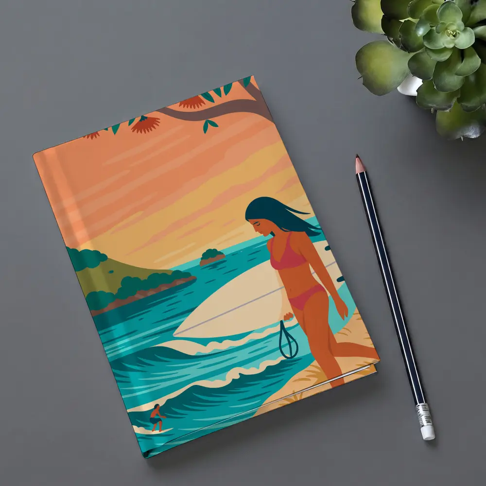 Surfer Girl Beach Sunset Illustration Art – Notebooks