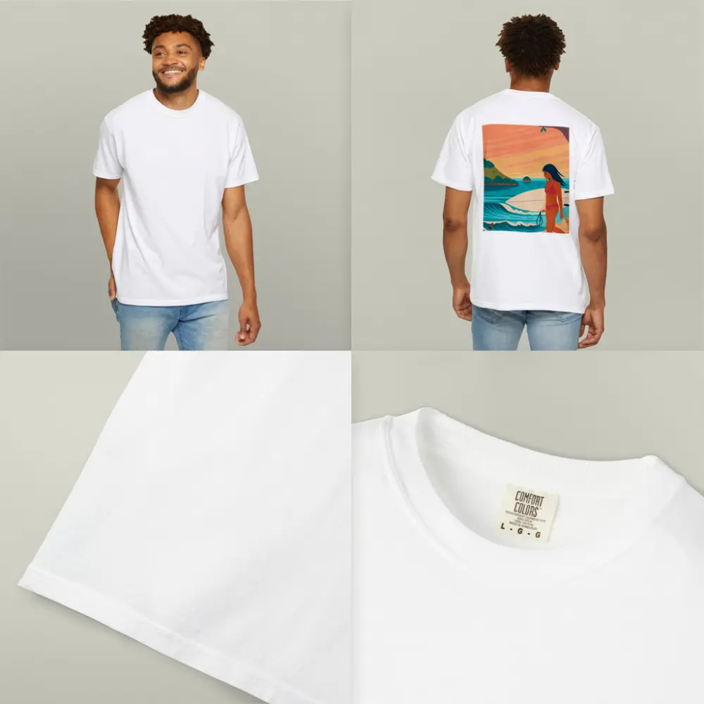 Surfer Girl Beach Sunset Illustration Art – T-Shirts