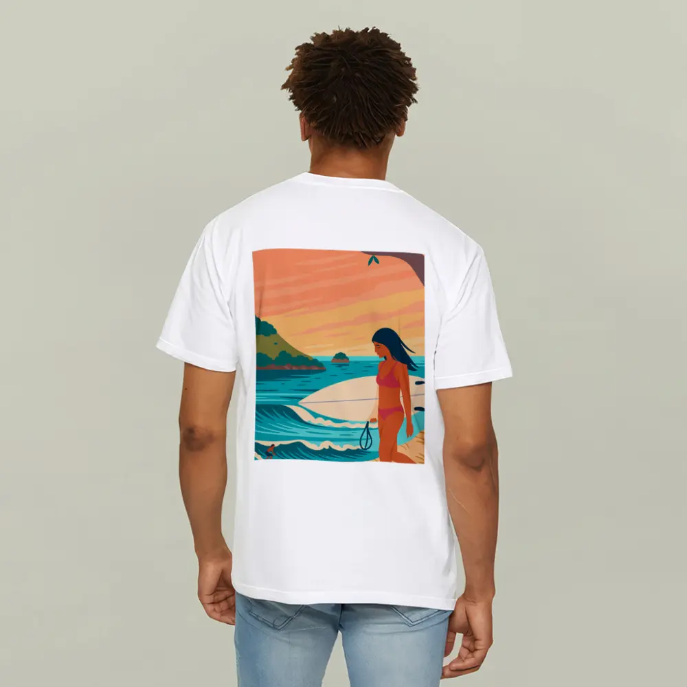 Surfer Girl Beach Sunset Illustration Art – T-Shirts