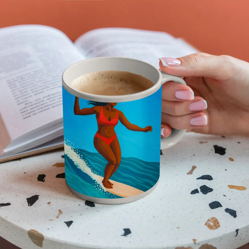 Hawaiian Surfer Woman Riding Ocean Wave – Mugs