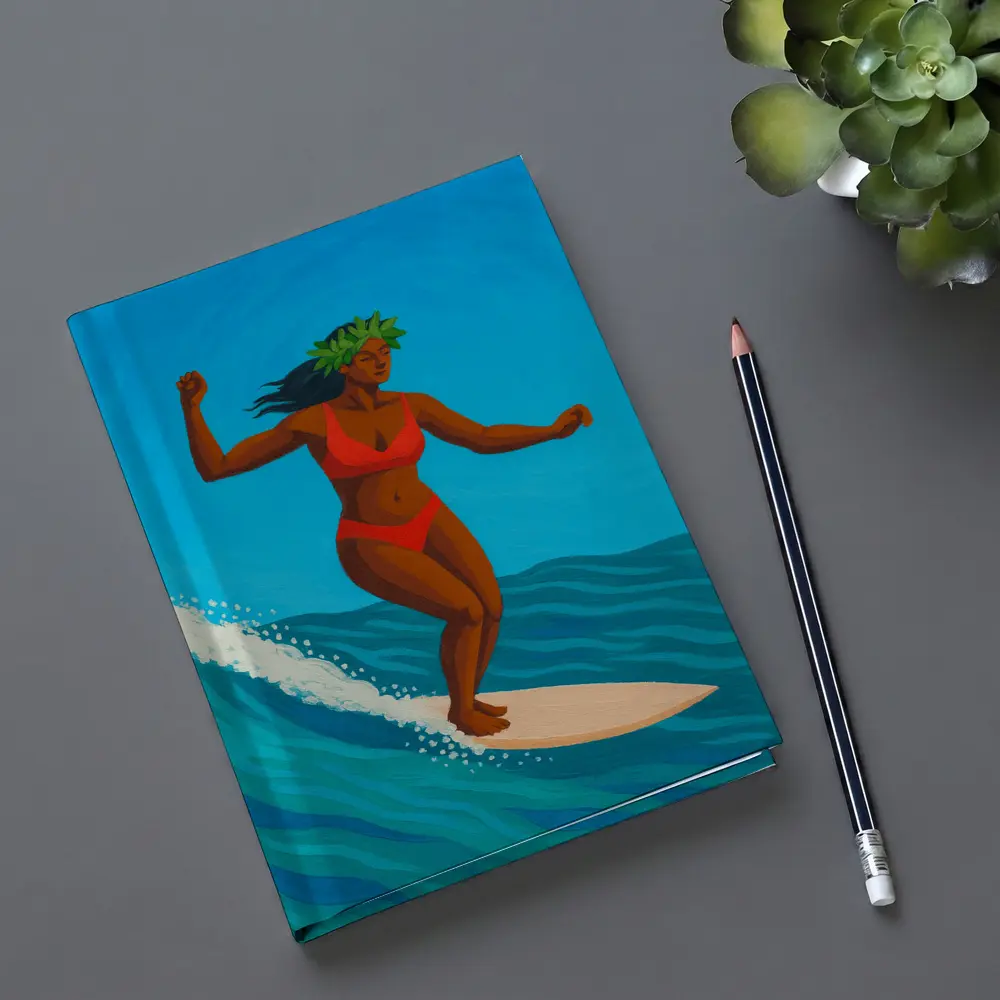 Hawaiian Surfer Woman Riding Ocean Wave – Notebooks
