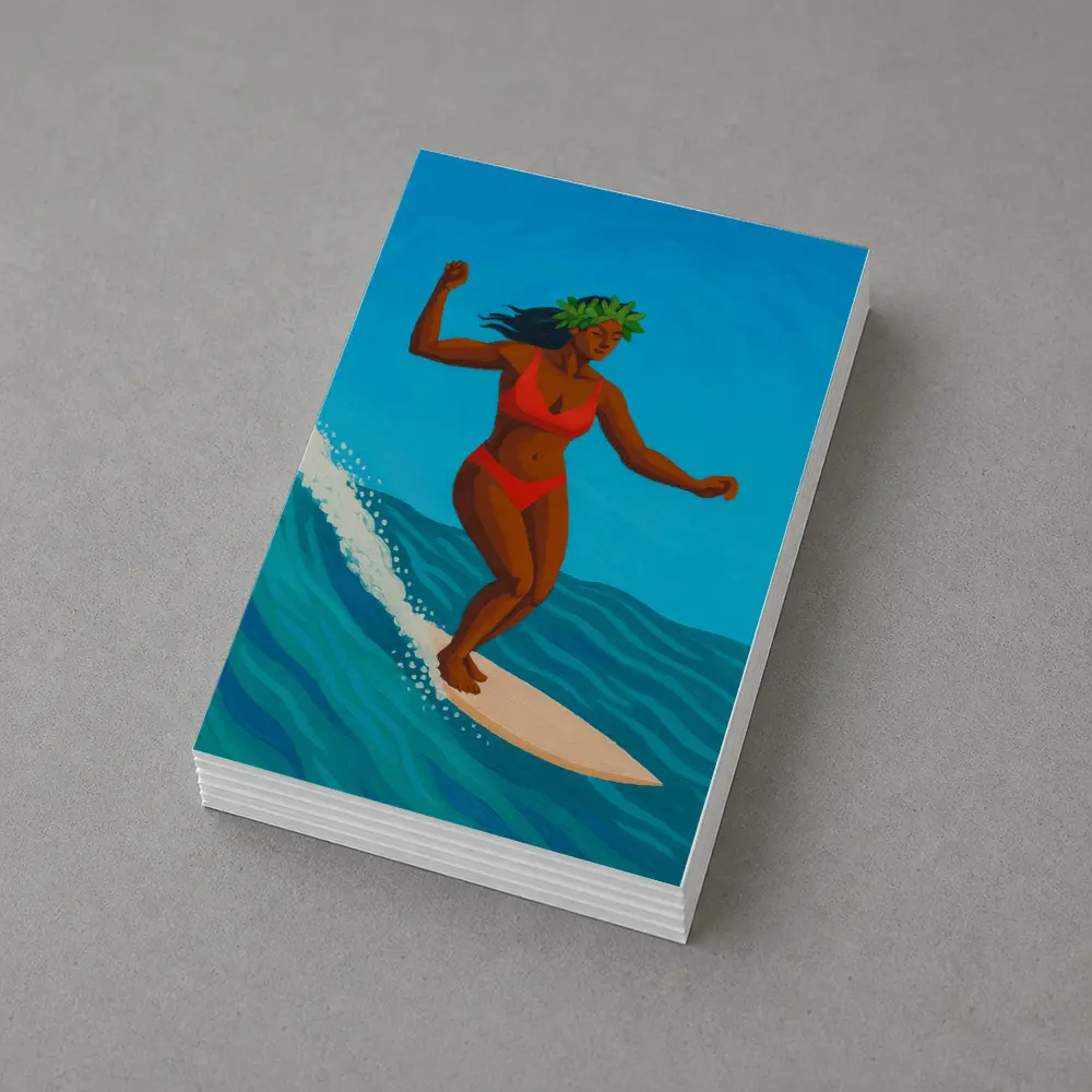 Hawaiian Surfer Woman Riding Ocean Wave – Postcards