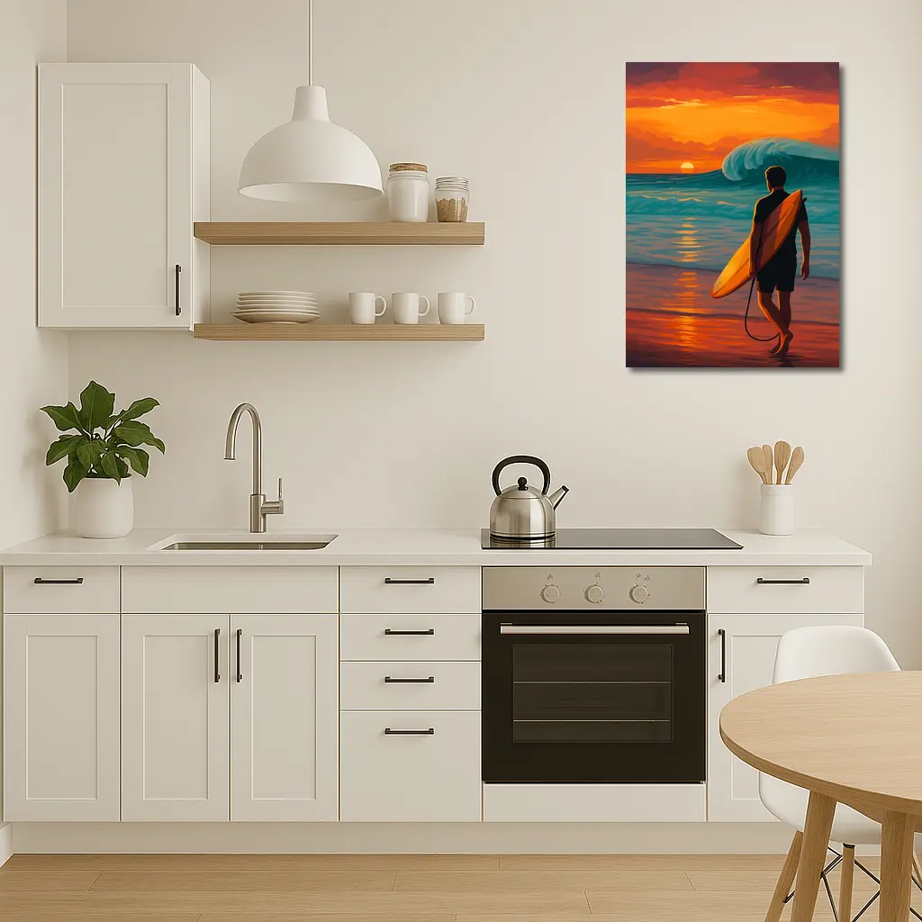 Surfer Watching Wave at Sunset Beach – Wall Art