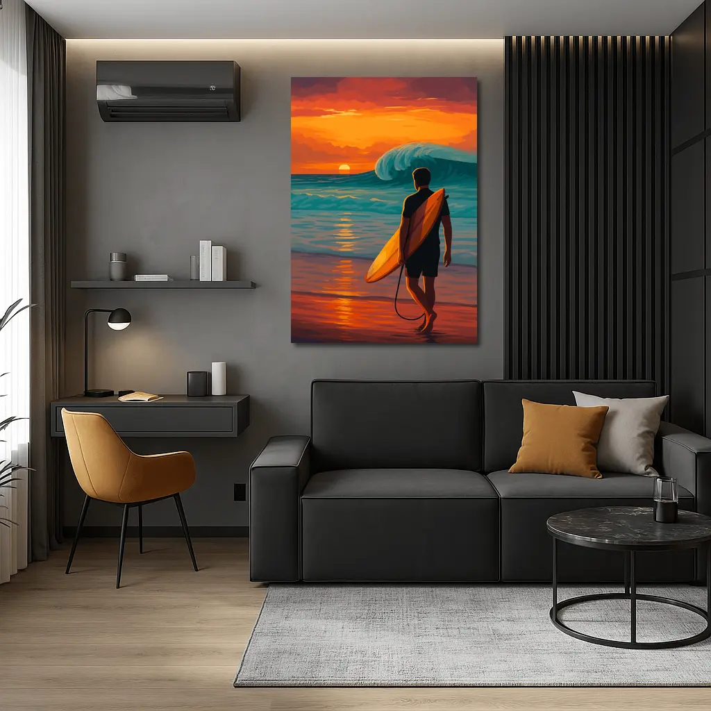 Surfer Watching Wave at Sunset Beach – Wall Art