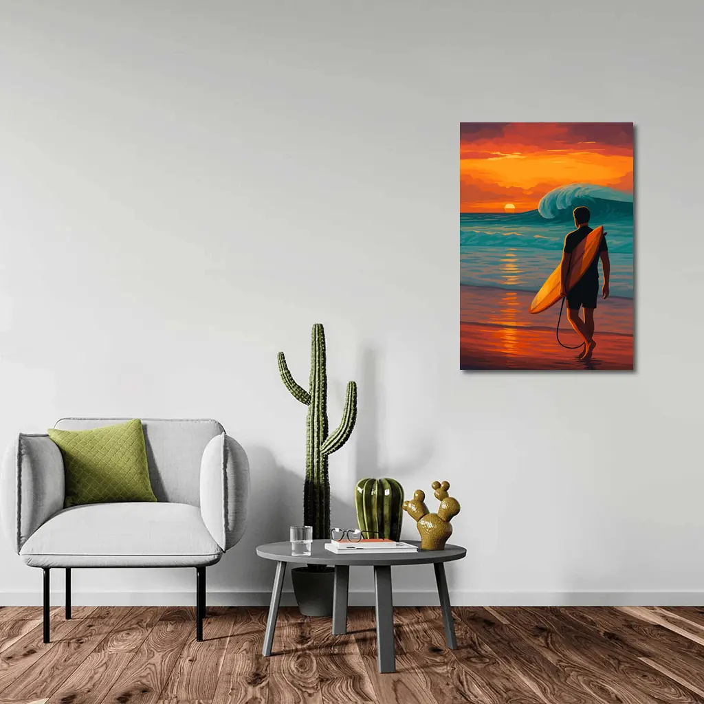 Surfer Watching Wave at Sunset Beach – Wall Art