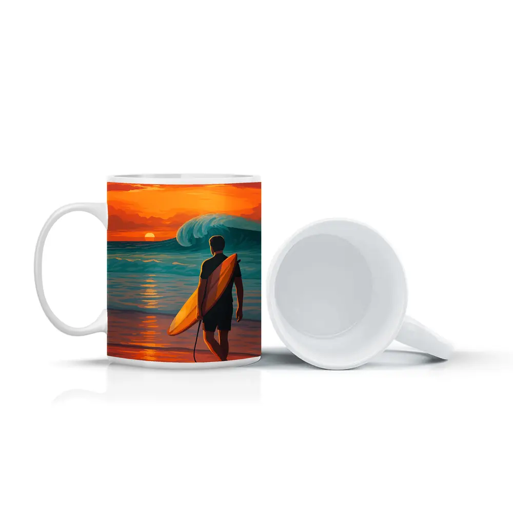 Surfer Watching Wave at Sunset Beach – Mugs