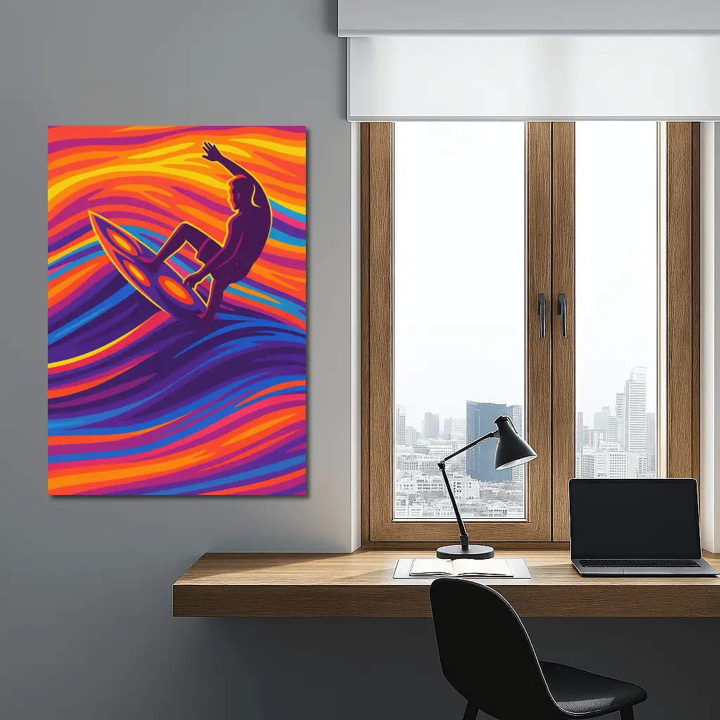 Surfer Riding Psychedelic Colorful Wave Art – Wall Art