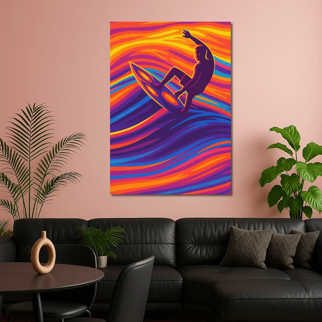 Surfer Riding Psychedelic Colorful Wave Art – Wall Art
