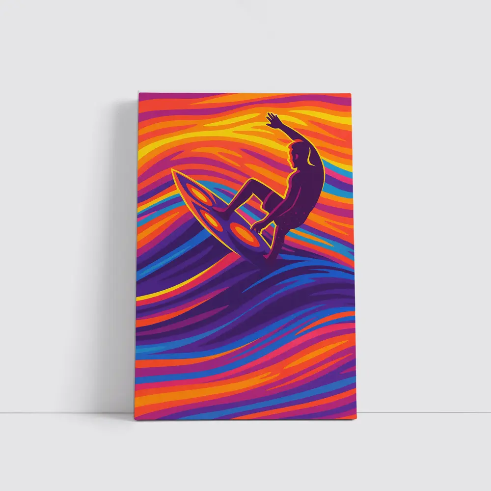 Surfer Riding Psychedelic Colorful Wave Art – Wall Art